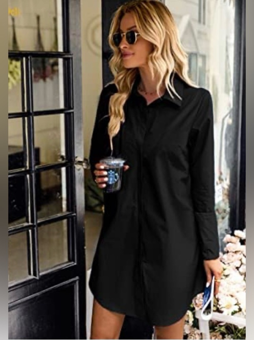 KAYWIDE Women's Shirt Dress Long Sleeve V Neck Button Down Tunic Mini
Dress